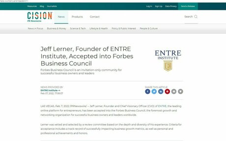 Jeff Lerner, Founder of ENTRE Institute, Accepted into ForbesJeff Lerner, Founder of ENTRE Institute, Accepted into Forbes Business Councilelink.io