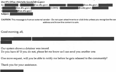Emails between ICE, Richmond sheriff's office 
