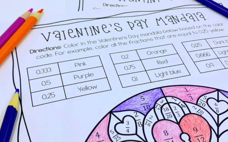 Valentine's Day Color by Code: Equivalent Fractions & Decimals | FREE