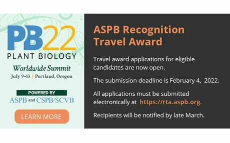 Recognition Travel Awards for Plant Biology 2022. Appy by Feb 4.